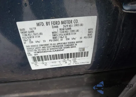 2020 Ford Explorer Xlt из США, поврежденный, VIN 1FMSK8DH4LGA89547